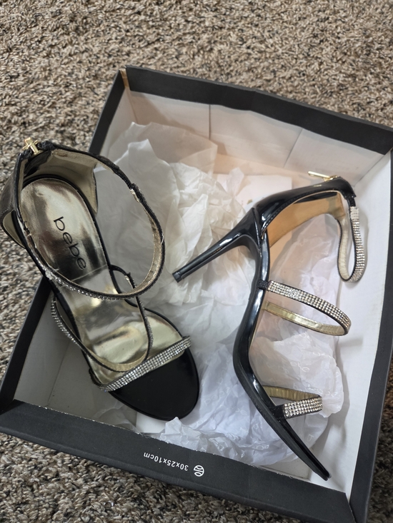 bebe Shoes - bebe Black Strappy Rhinestone High Heel Sandals